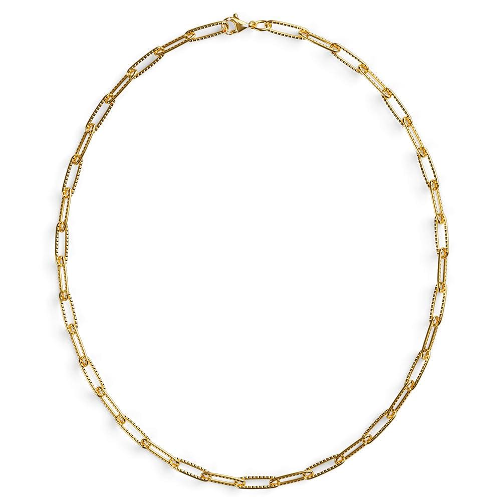 Bullion Gold Textured Paper-Clip Link Chain Necklace in Gold