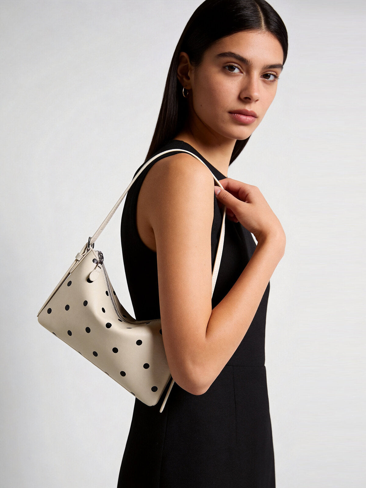 Polka Dot Soft Shoulder Bag - Ivory