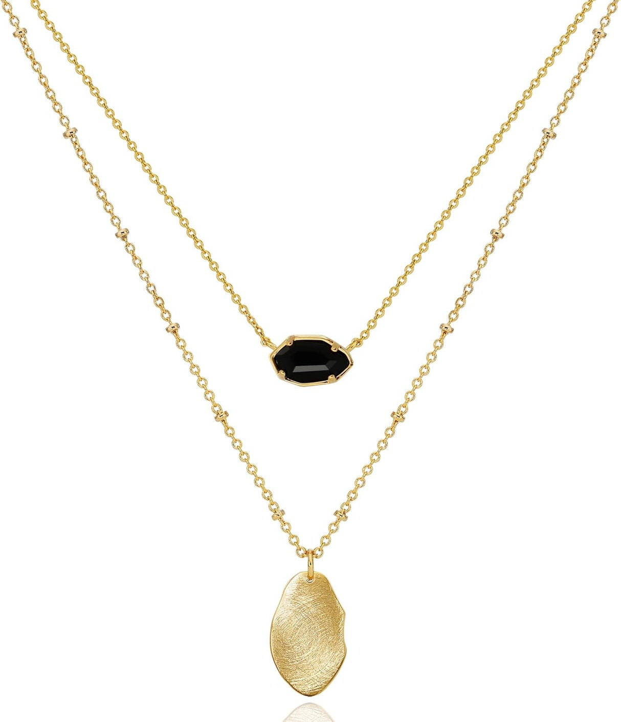 Liv Oliver 18K Gold Black Geometric Layer Necklace