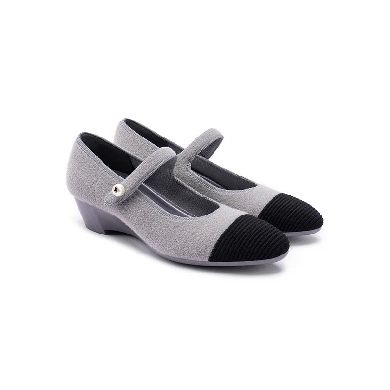 Vintage Tweed Low Heel Mary Jane Shoes - Grey