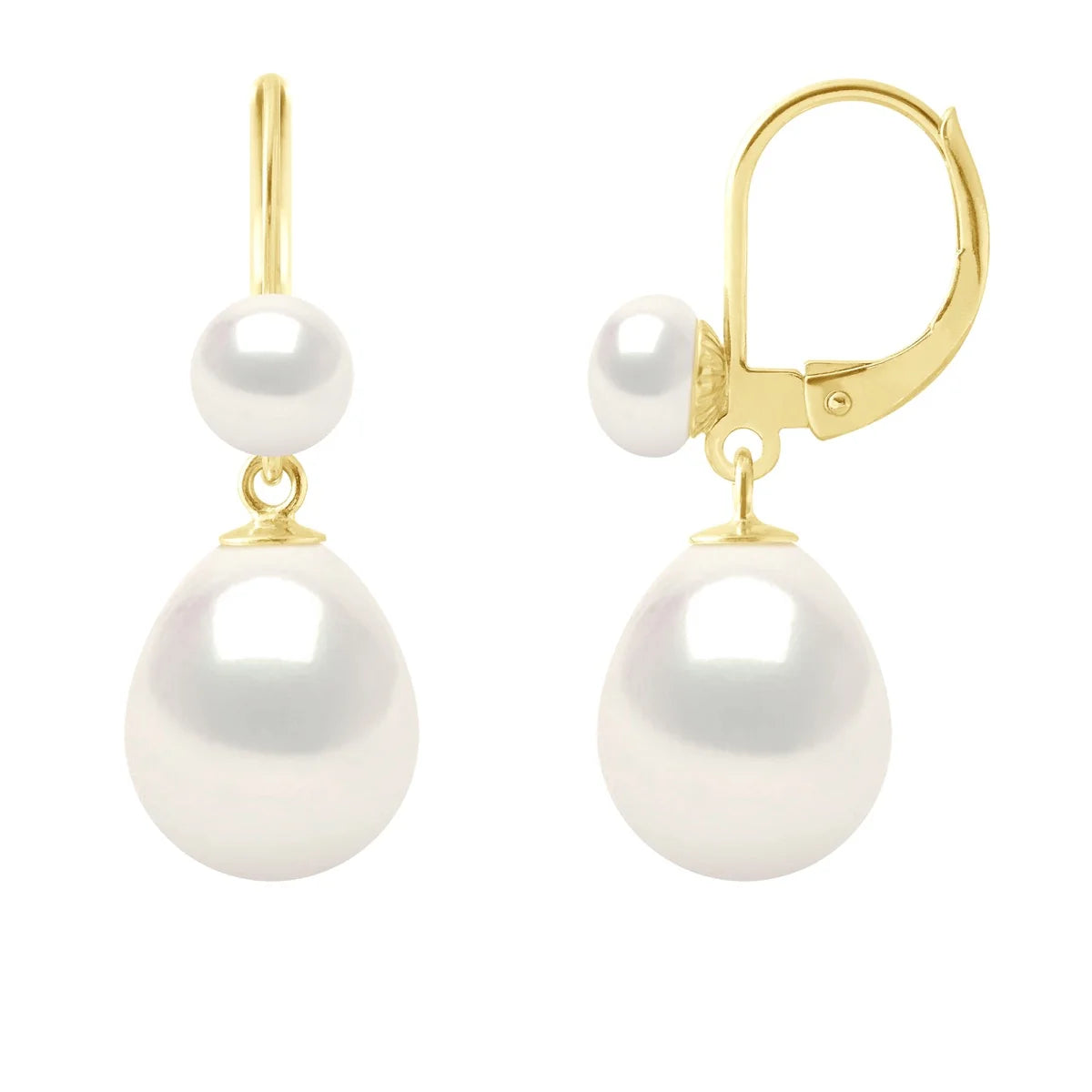Drop Earrings Freshwater Pearl White Yellow Gold 5-6mm