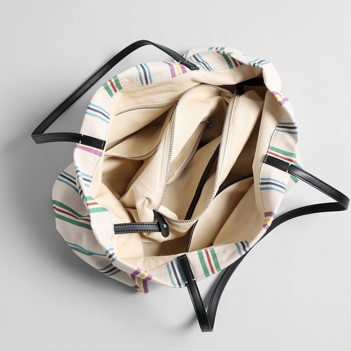 Striped Canvas Tote Bag - Rainbow
