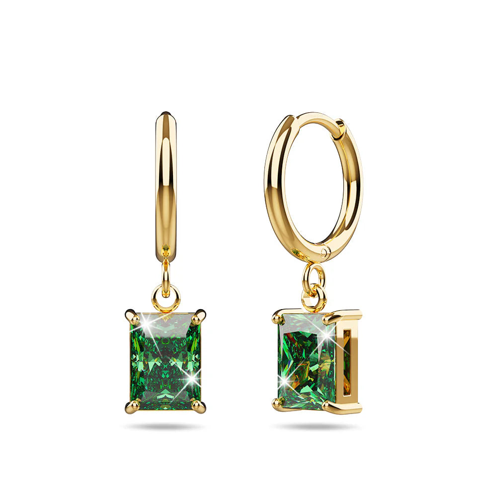 Bullion Gold Faye Emerald Green Rectangular Drop Pendant Hoop Earrings