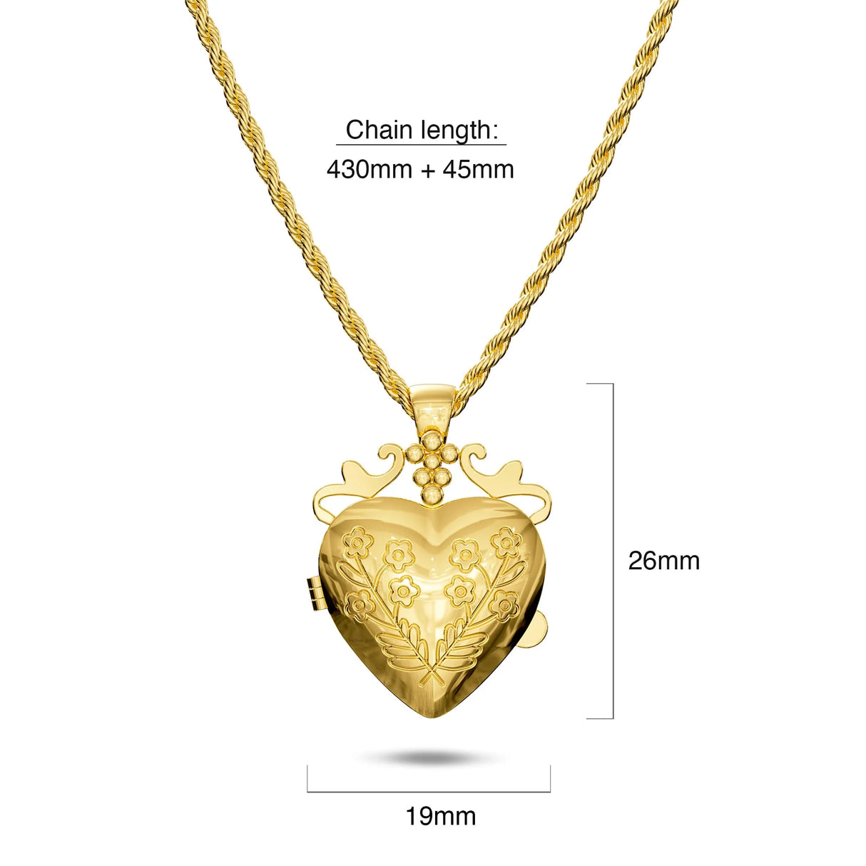 Bullion Gold Floral Heart Photo Locket Necklace
