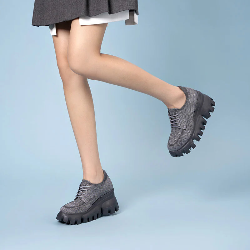 Retro Leopard Platform Sneakers - Grey