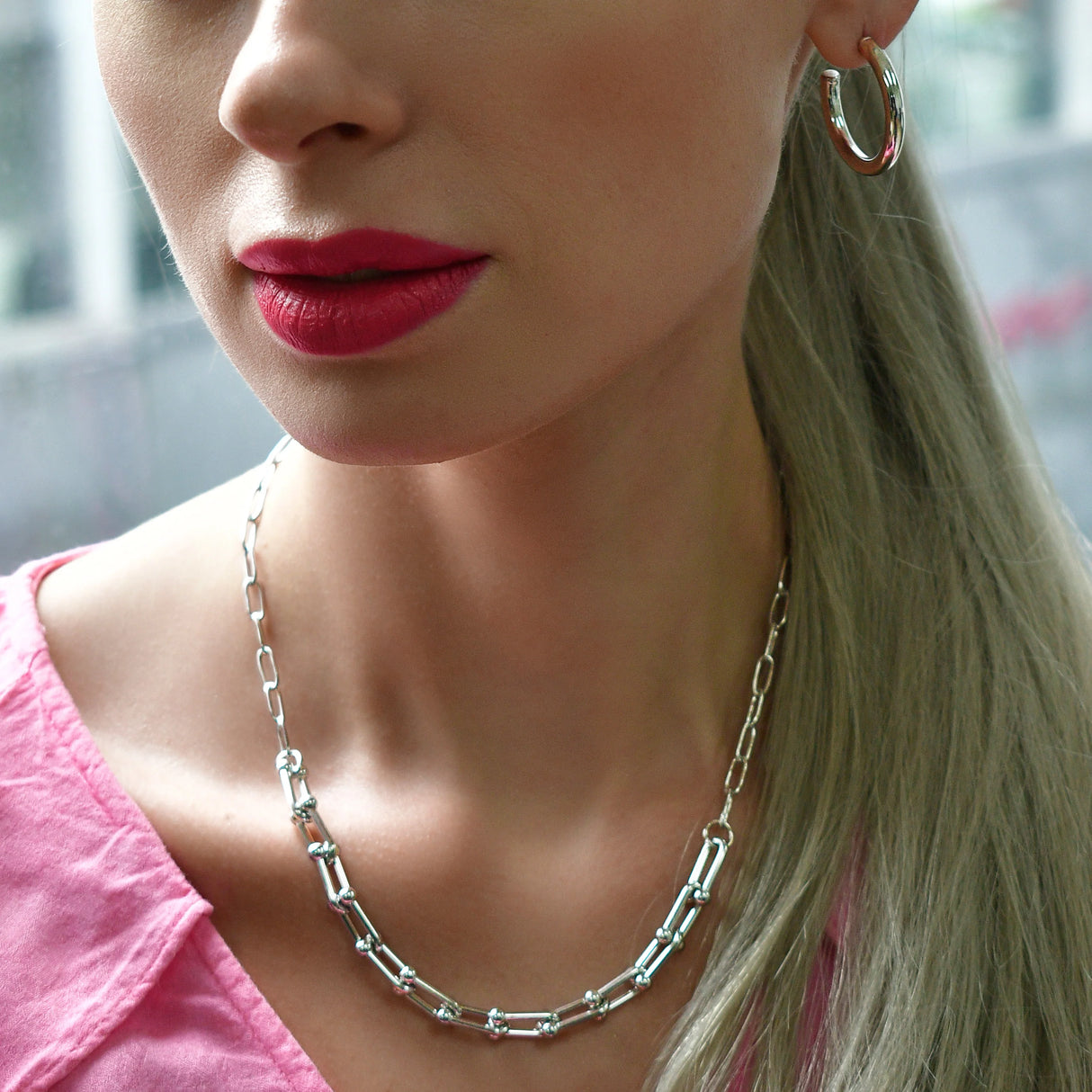 Bullion Gold Lovelock U Link Chain Necklace White Gold