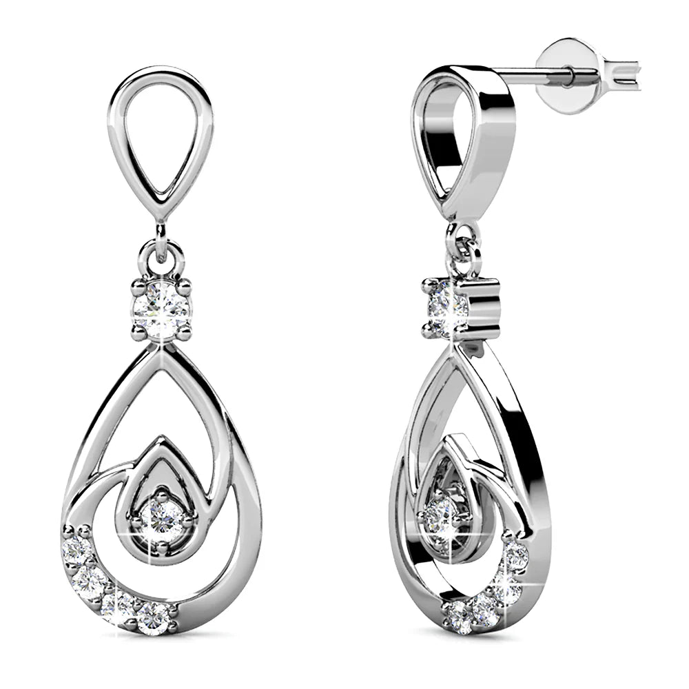 Krystal Couture Periwinkle Teardrop Earrings Embellished with Crystals from SWAROVSKI in White Gold