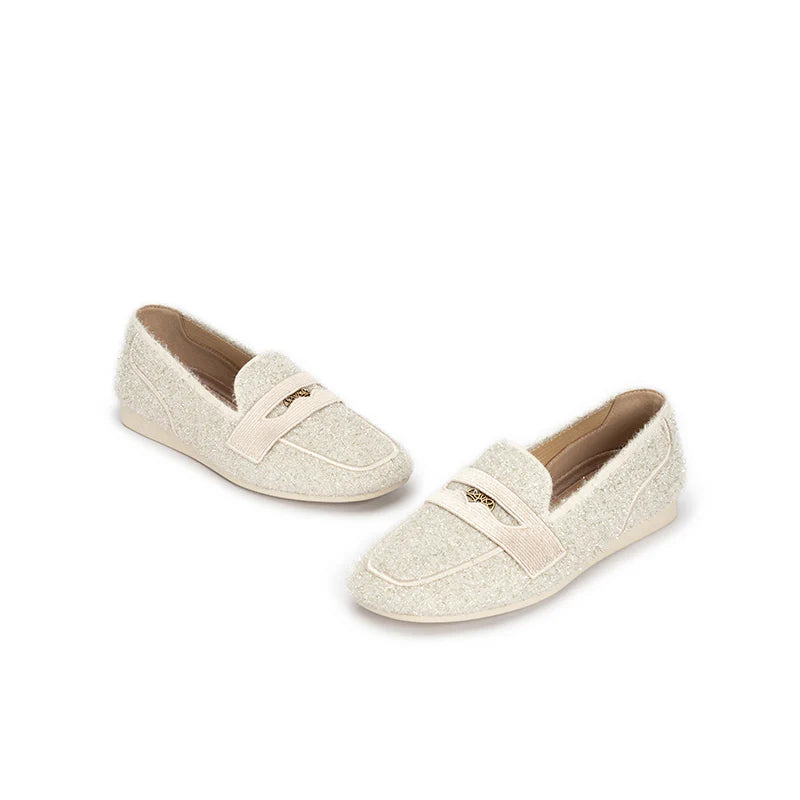 Versatile Soft Sole Slip On Tweed Loafers - Ivory