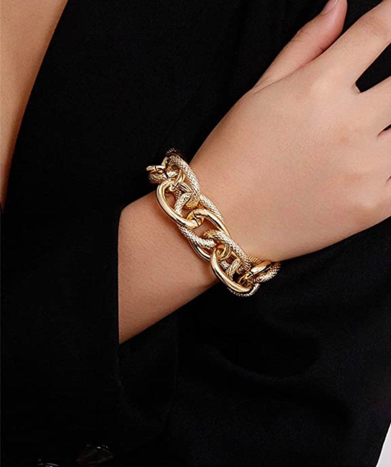 Liv Oliver 18K Gold Chunky Textured Bracelet