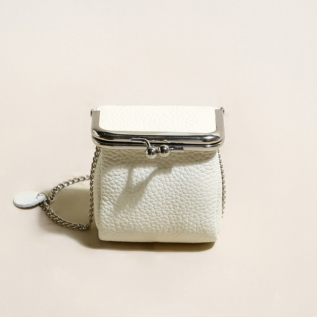 Modern Ball Clasp Wallet with Adjustable Chain Strap - Ivory