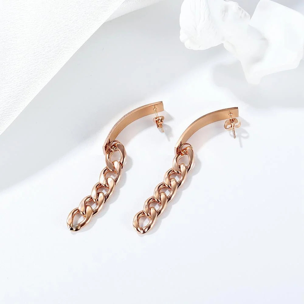 Bullion Gold Royal Chain Stud Earrings in Rose Gold