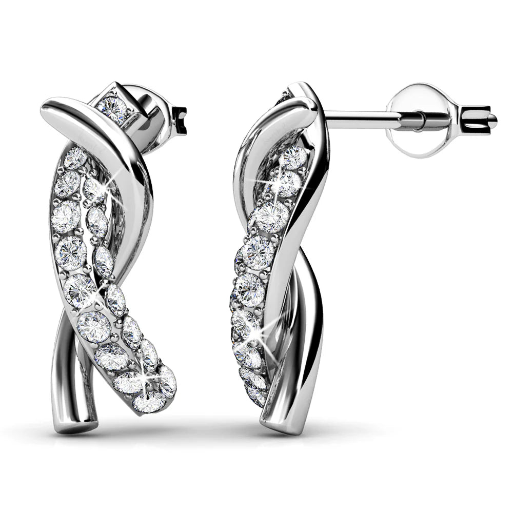 Krystal Couture Intertwined White Gold Stud Earrings Embellished with SWAROVSKI Crystals