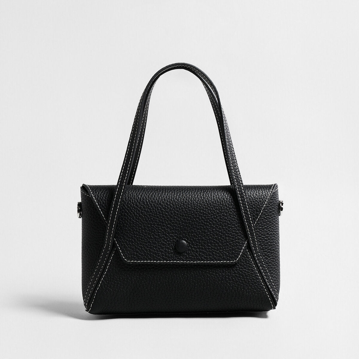 Pebbled Calfskin Geometric Mini Tote - Black