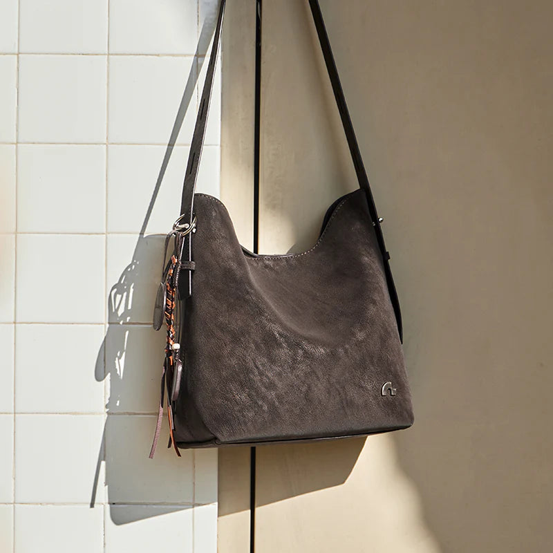 Nalandu Vintage Leather Large Capacity Tote Bag - Chocolate