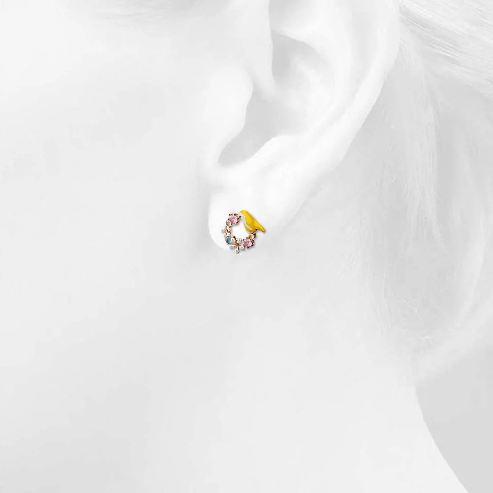 Krystal Couture Yellow Bird and Multicolour Floral Austrian Crystal Stud Earrings