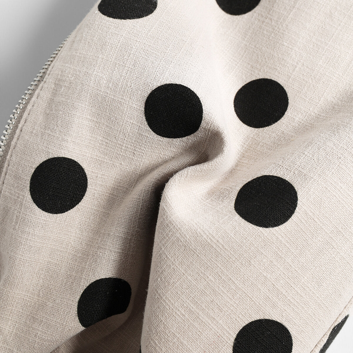 Polka Dot Canvas Hobo Bag - Ivory