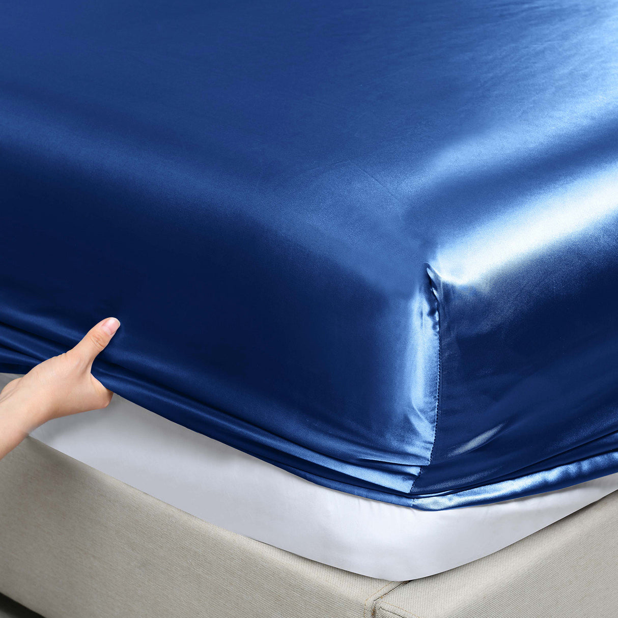 Royal Comfort 4pc Satin Sheet Set - Navy Blue - King