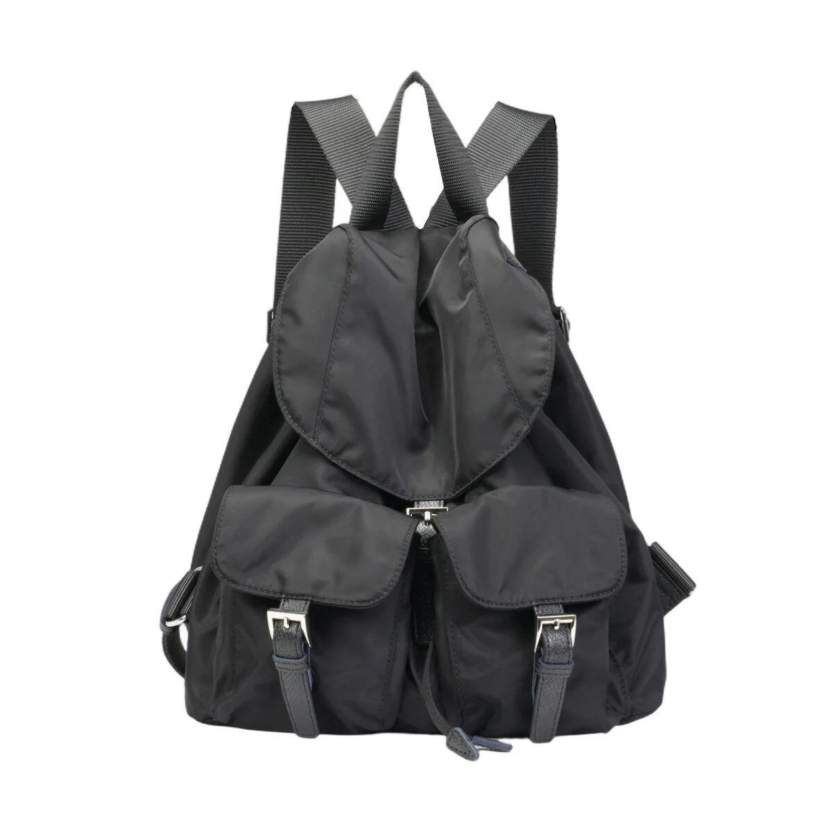 BAMEI Water-Resistant Ballistic Nylon Drawstring Backpack with Dual Front Pockets - Black