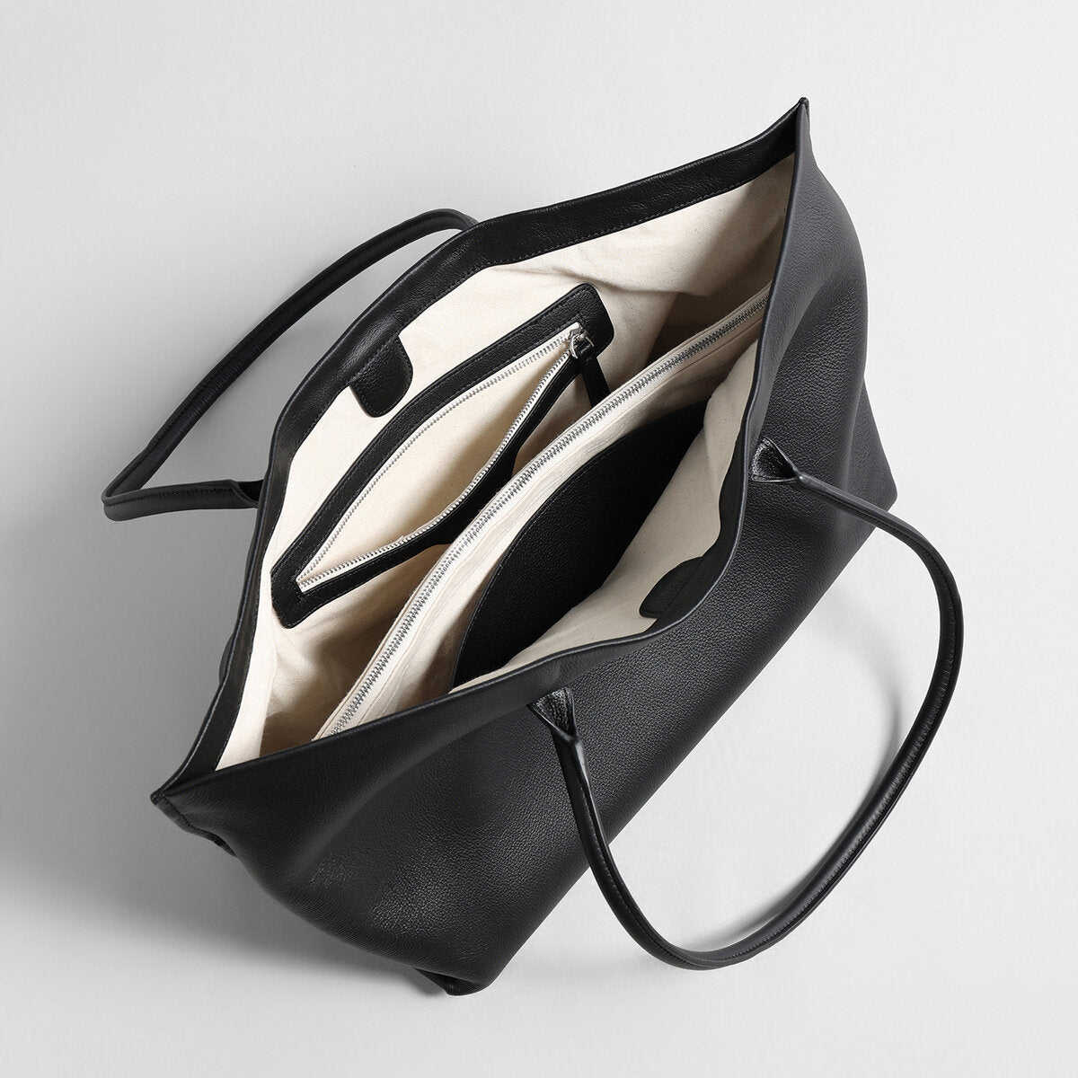 Pebbled Leather Wing Tote Bag - Black
