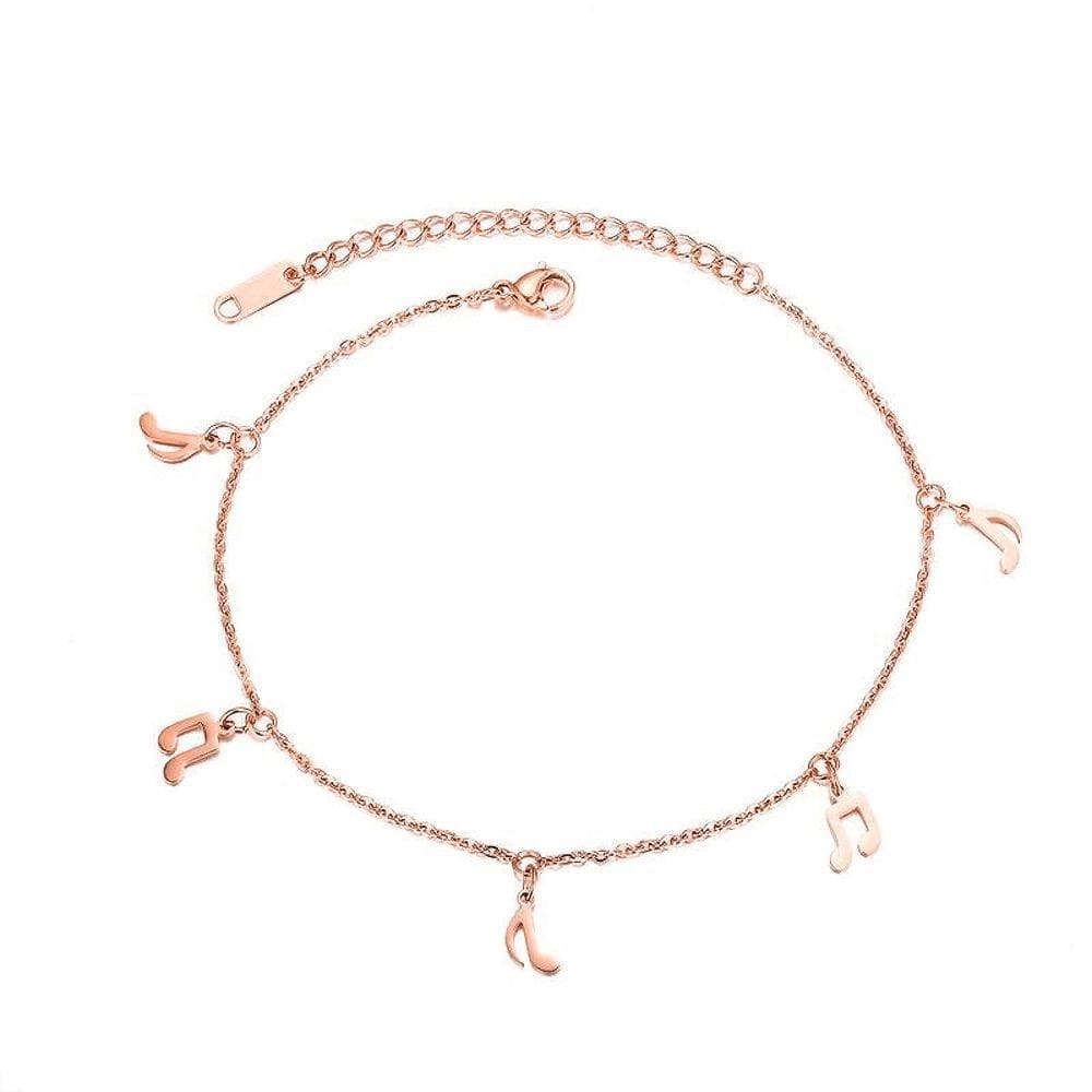 Bullion Gold Dangling Musical Note Everyday Wear Rose Gold Layered Anklet