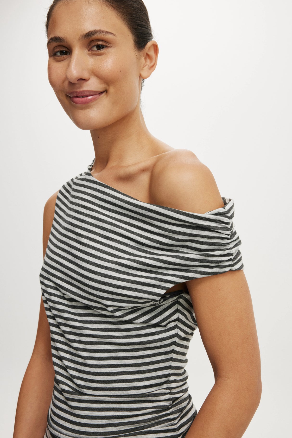 Cotton On Women's Sandy Asymmetric Mini Dress - Maddi Stripe Charcoal