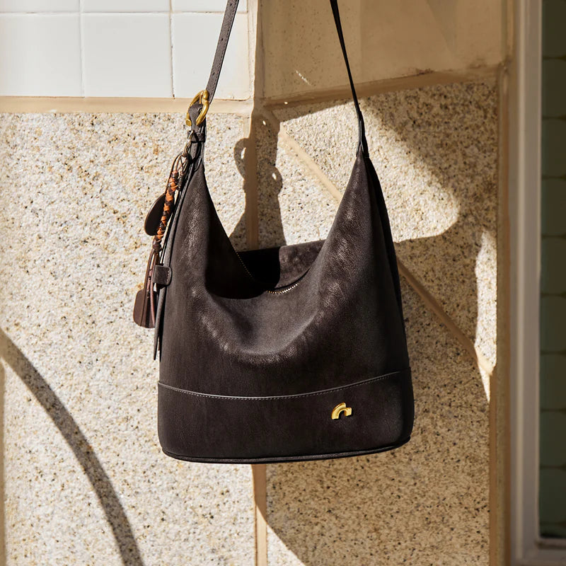 Nalandu Vintage Suede Hobo Bucket Bag - Chocolate