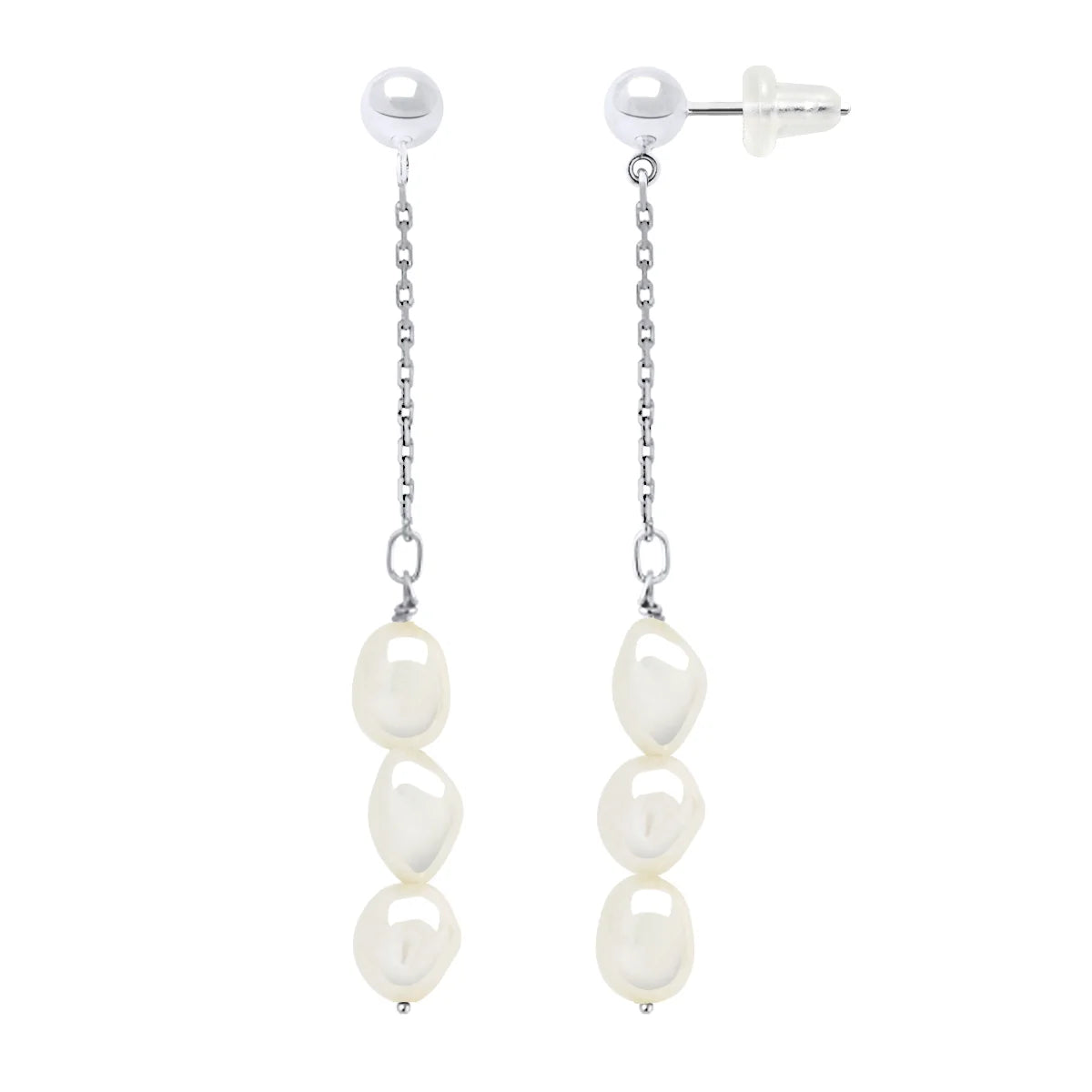 Drop Earrings Baroque 3 Pearl Baroque Freshwater Pearl White Sterling Silver