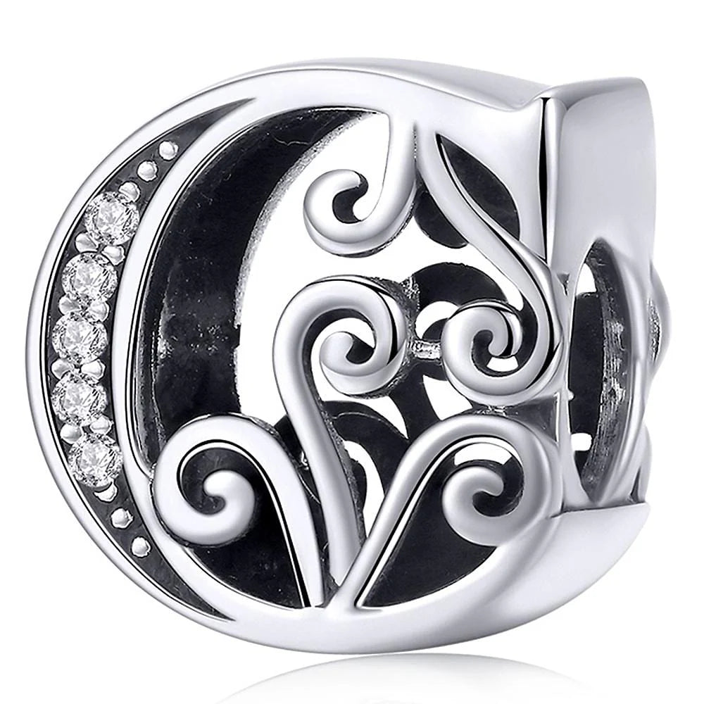 Solid 925 Sterling Silver Vintage Inspired Antique Alphabet Charm