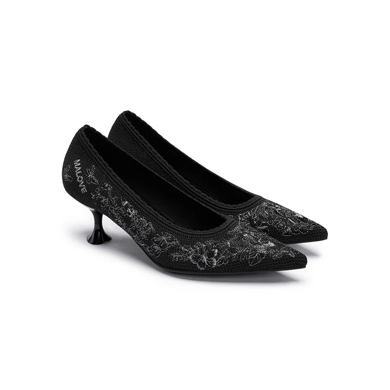 Enchanted Butterfly Pointed Toe Kitten Heels - Black