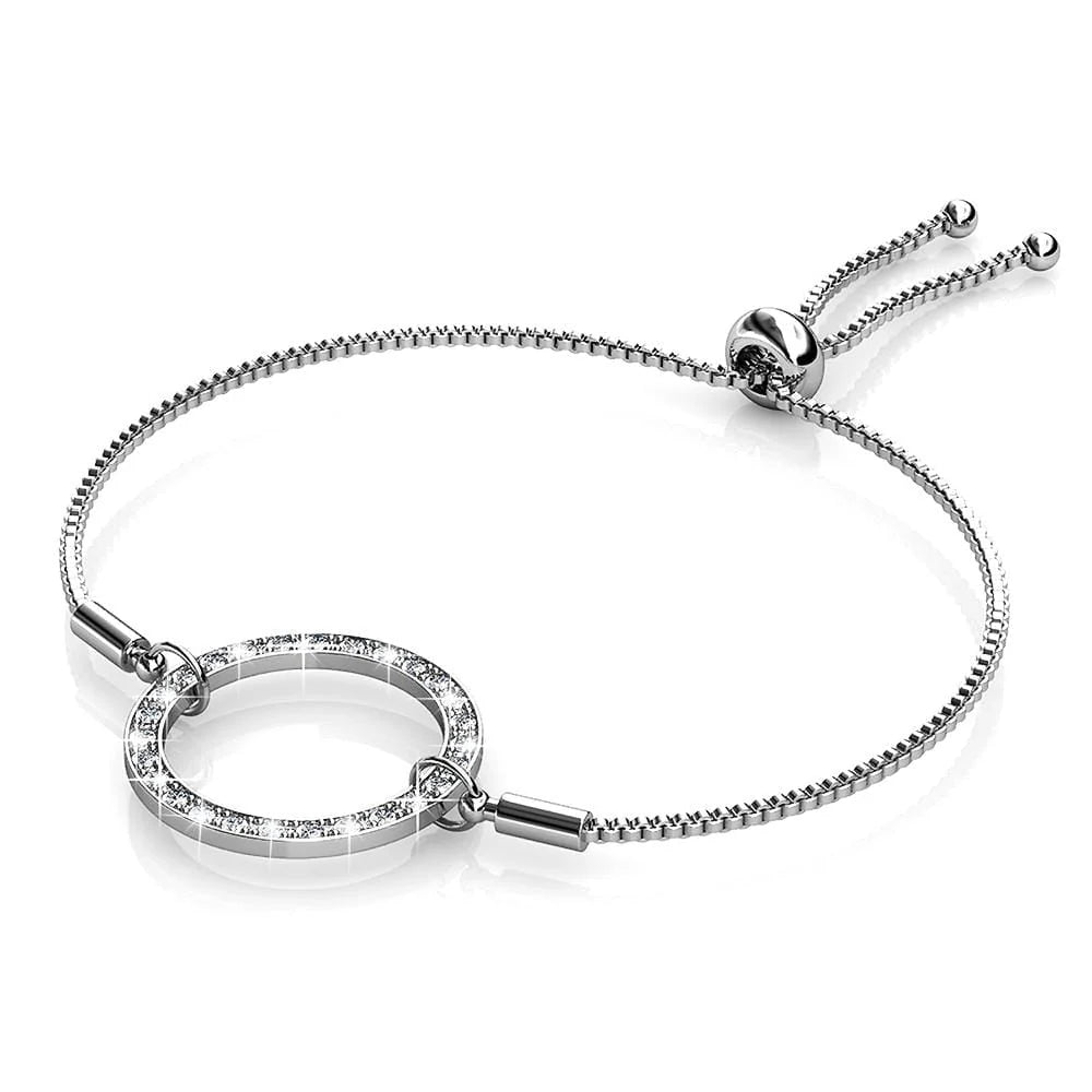 Krystal Couture White Gold Pave Set Circle Slider Bracelet Embellished with SWAROVSKI Crystals