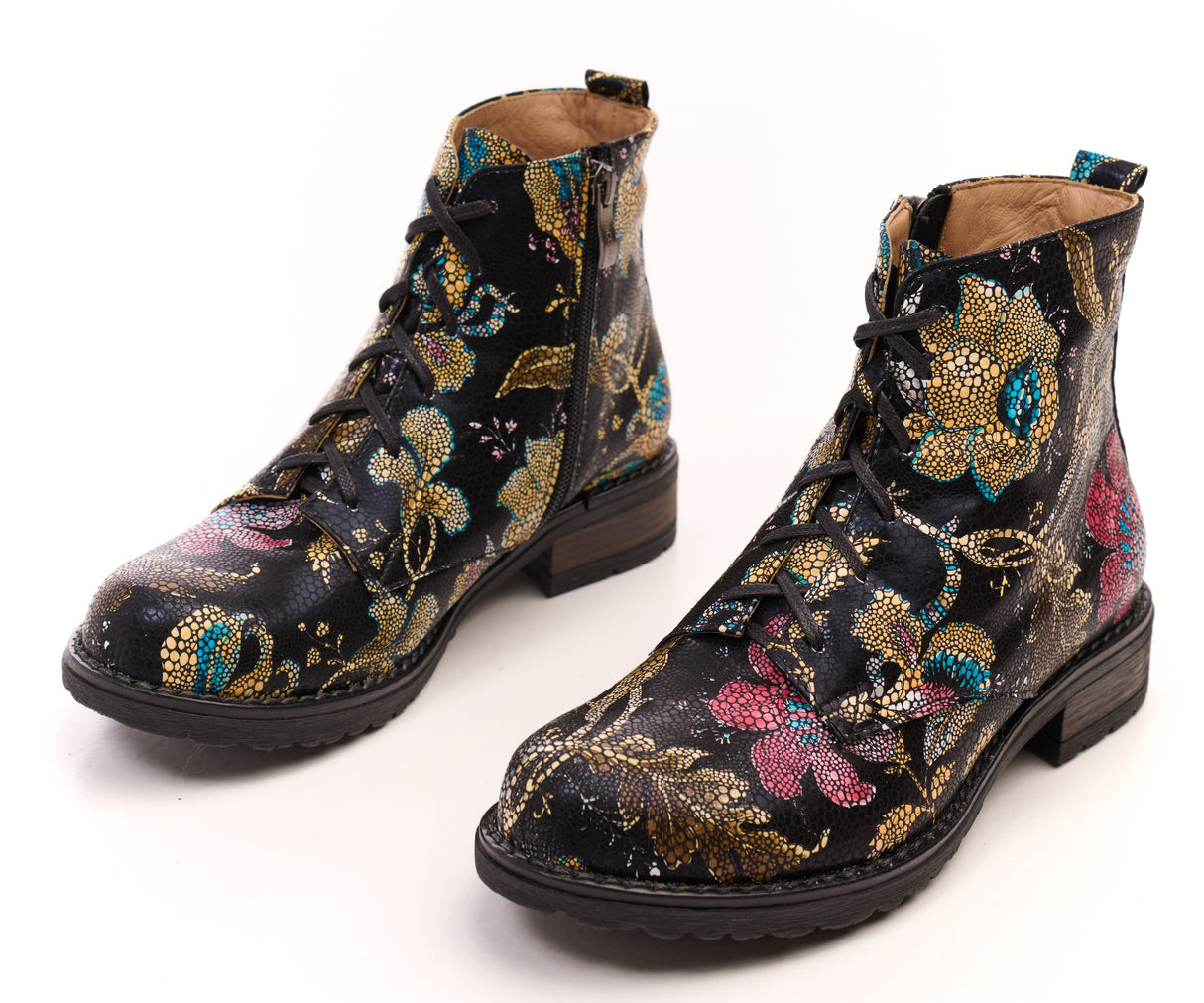 Bosccolo Womens Ankle Boots - Flowers On Black