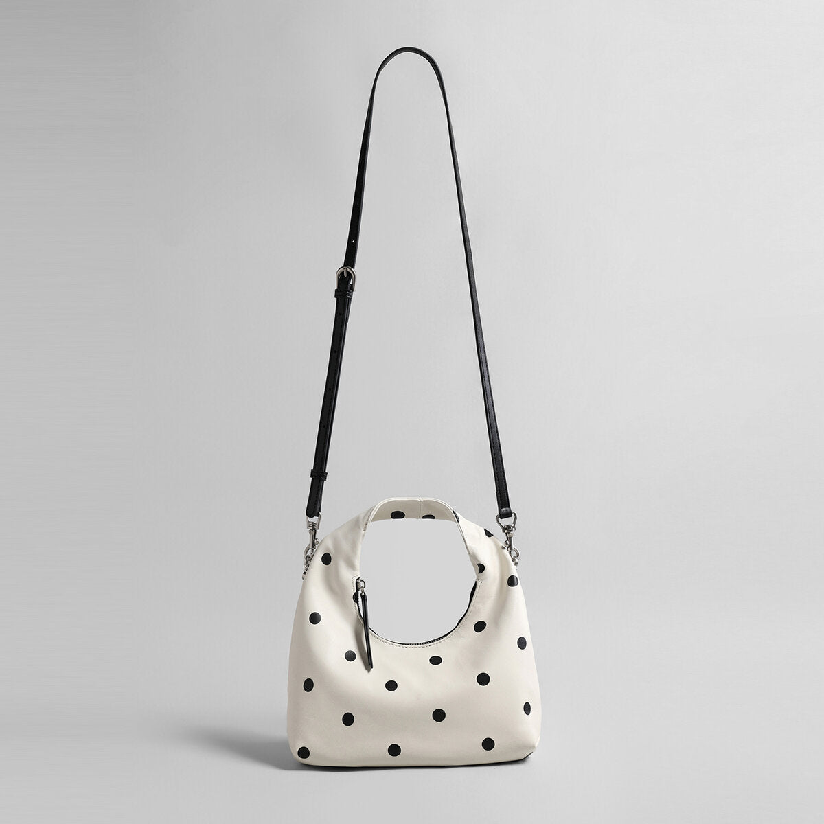 Polka Dot Leather Crescent Hobo Bag - Ivory