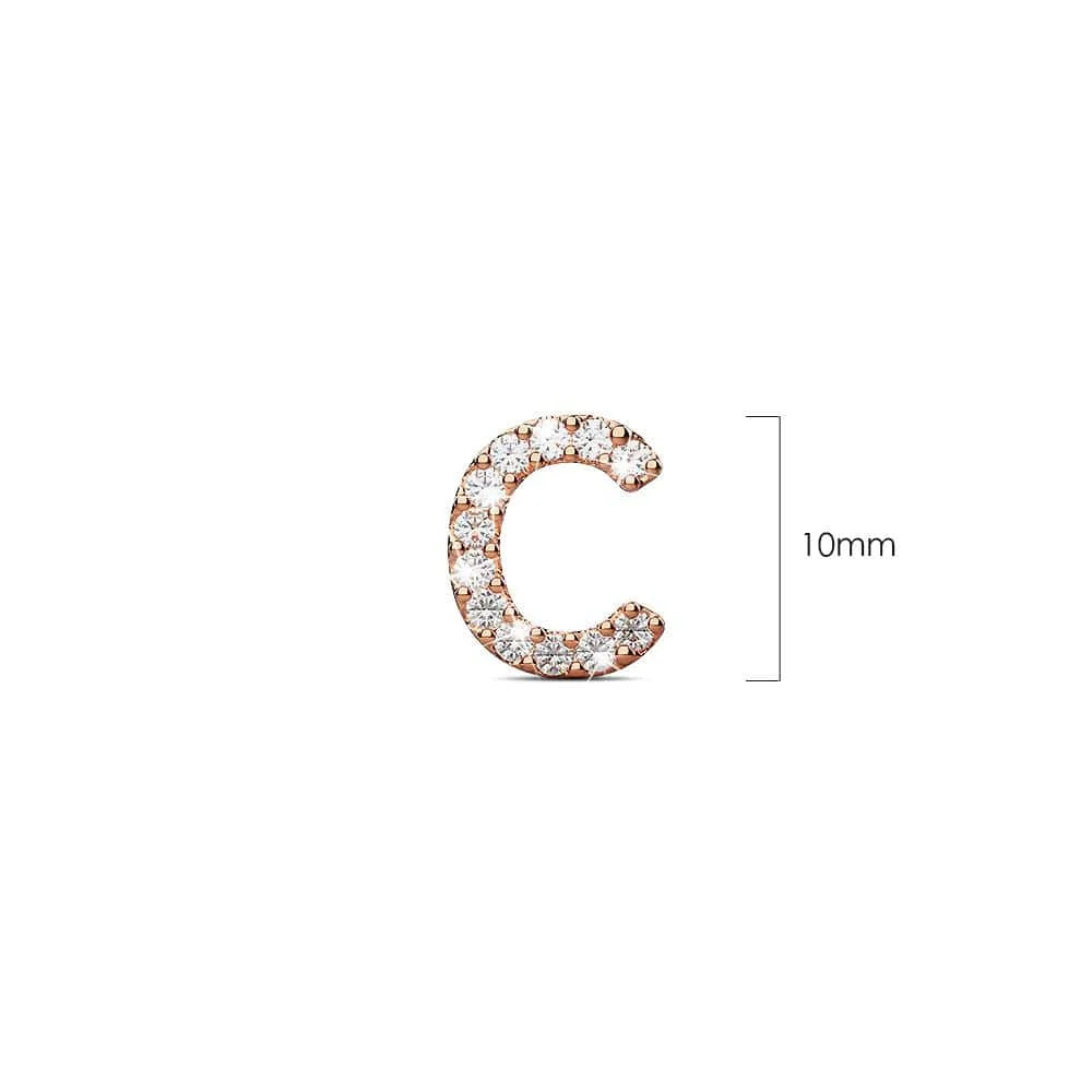 Solid 925 Sterling Silver Glamour Alphabet Letter Earrings Rose Gold