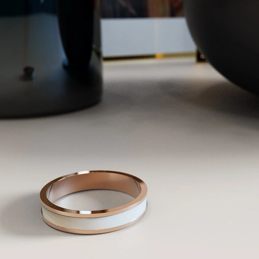 Bullion Gold Ceres Timeless Ring White Enamel Ring in Rose Gold