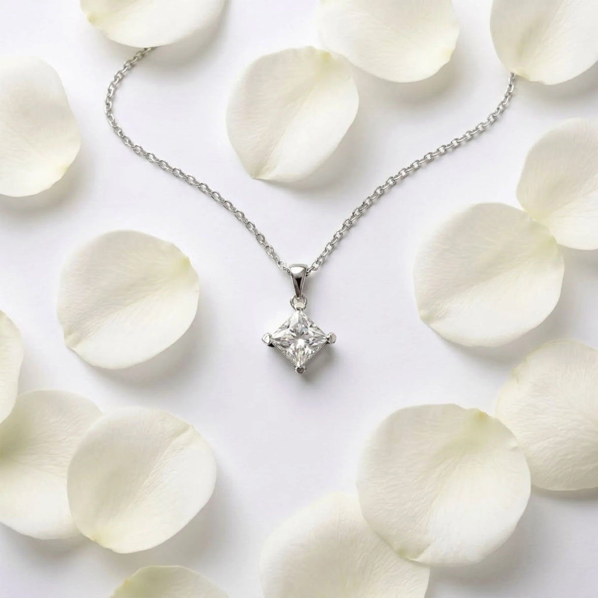 Krystal Couture Square-Cut Pendant Necklace Embellished with SWAROVSKI Crystals in White Gold