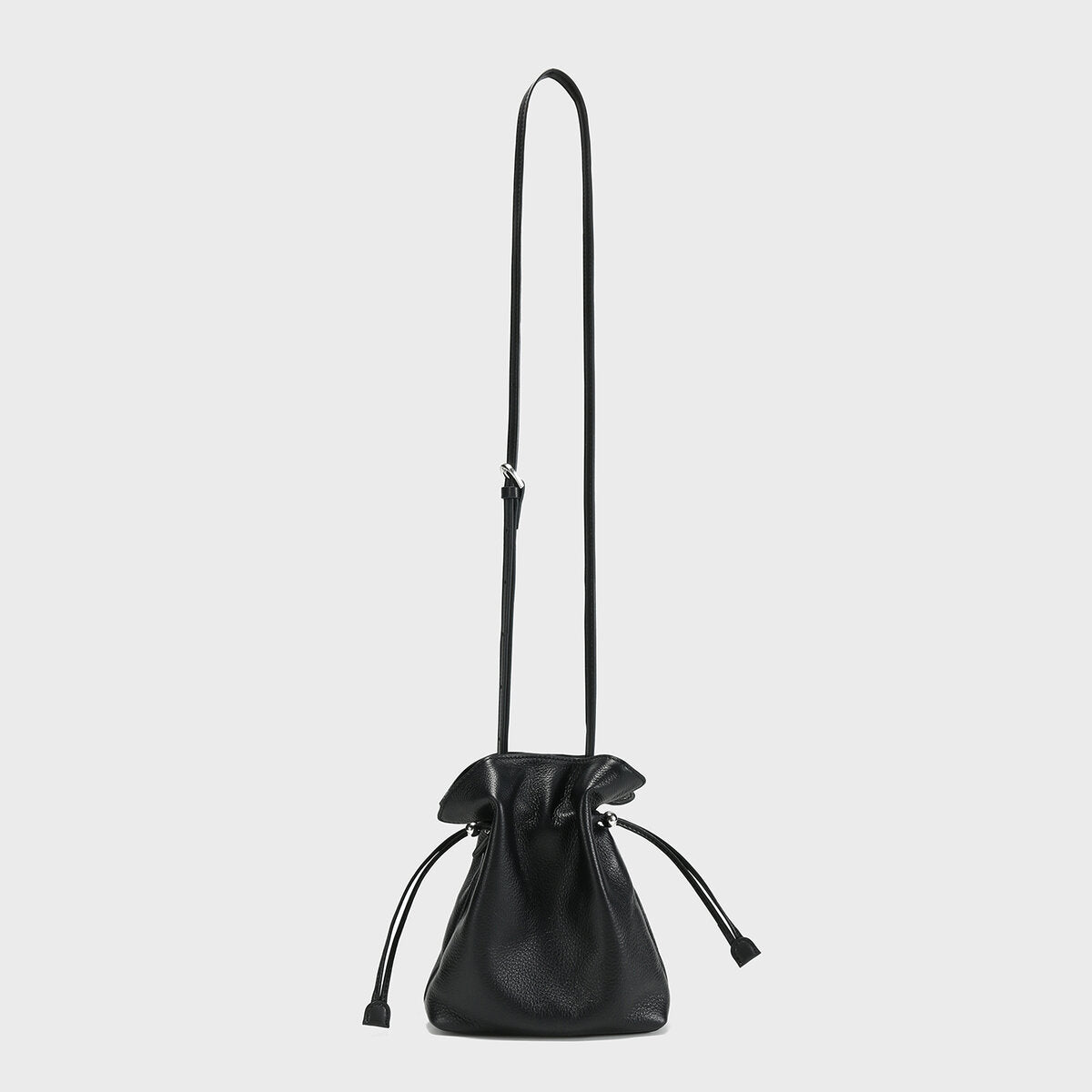 Soft Calfskin Drawstring Bucket Bag - Black