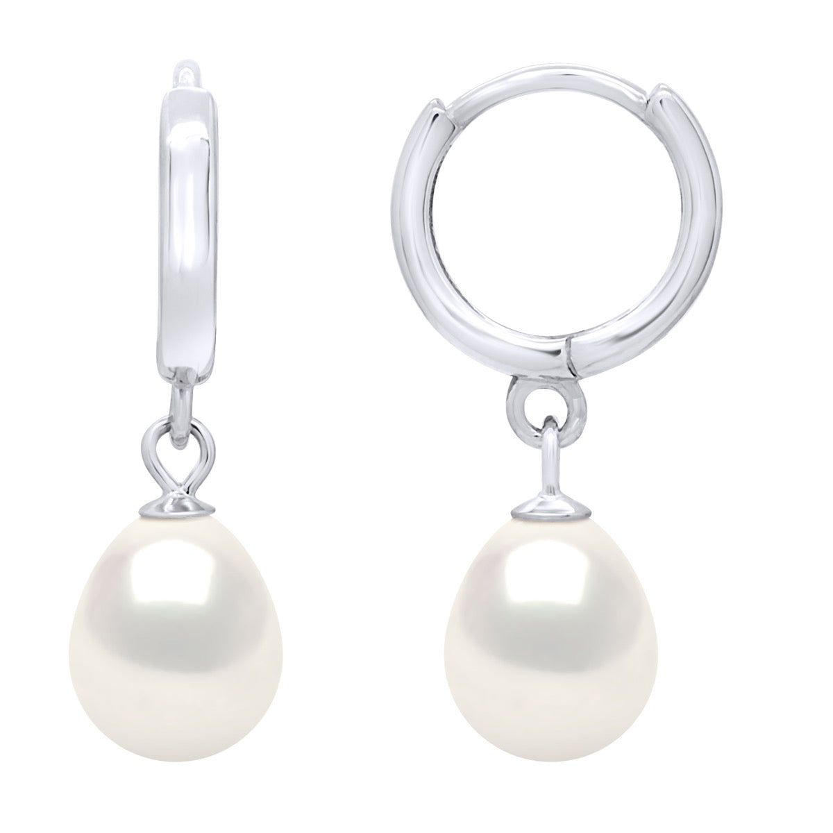 Hanging Earrings Real Cultured Freshwater Pearls Pear 8-9 mm - Natural White - Longueur 42 cm