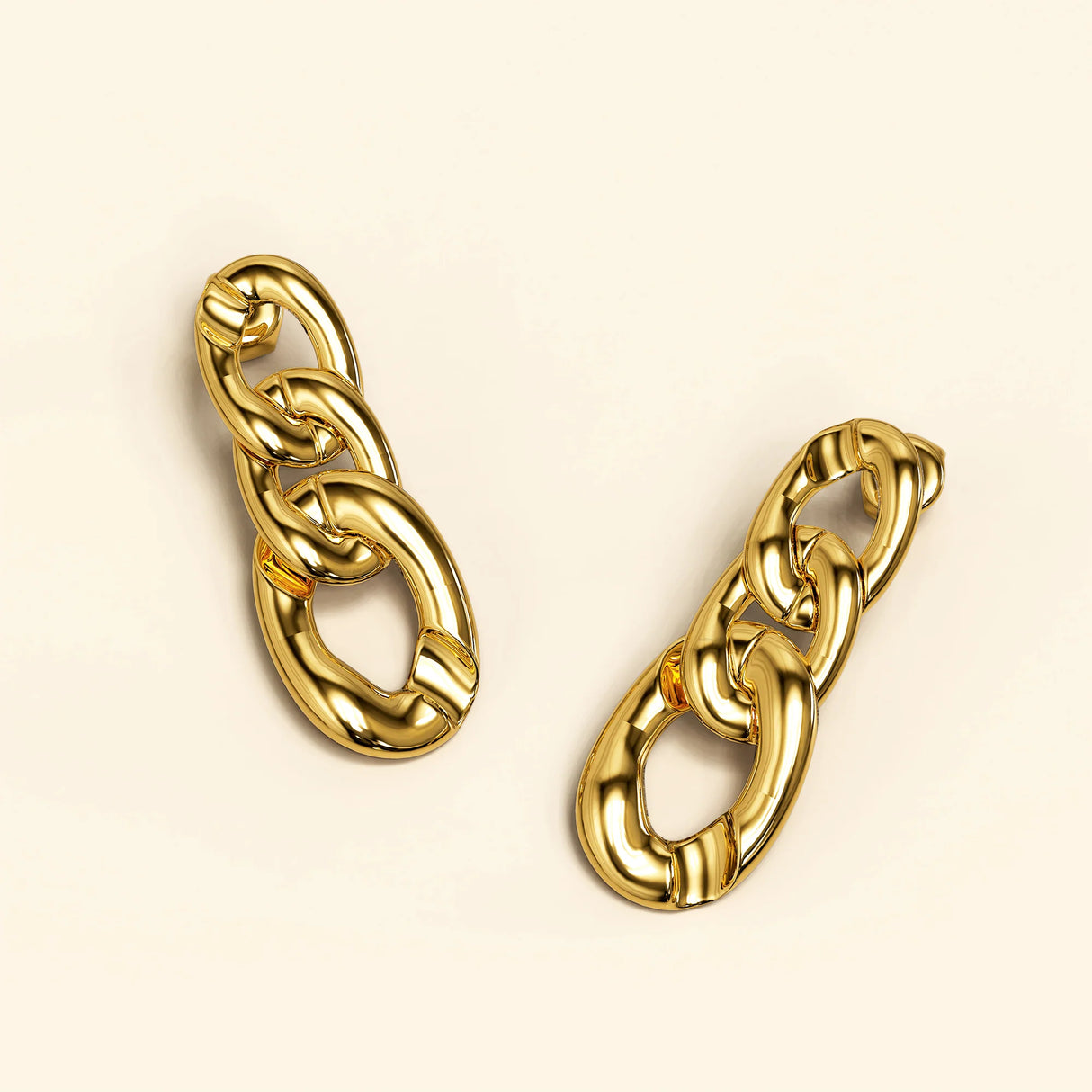 Bullion Gold Interlock Chain Dangle Gold Layered Earrings