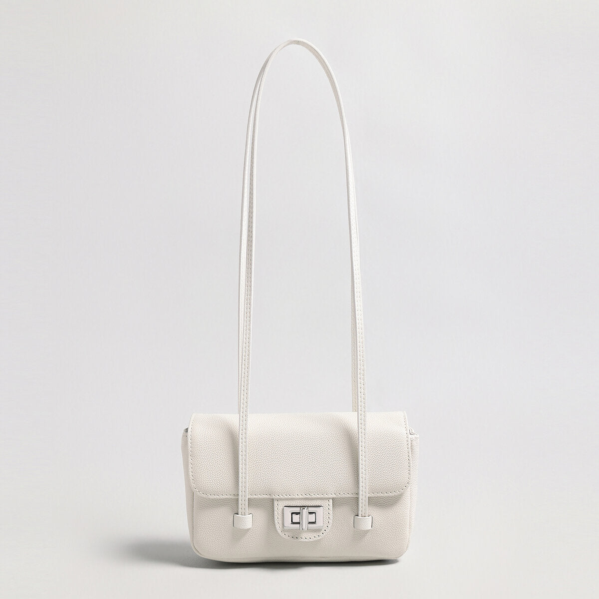 French Chic Pebbled Leather Baguette Bag - White