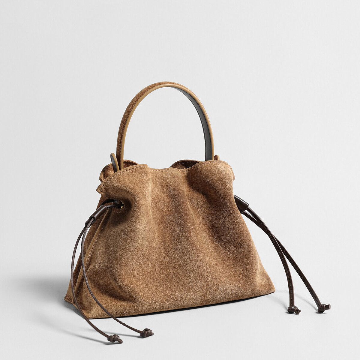 Suede Leather Fortune Pouch Bag - Camel