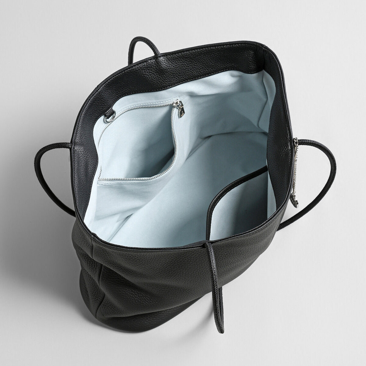 Pebbled Leather Open-Top Tote Bag - Black