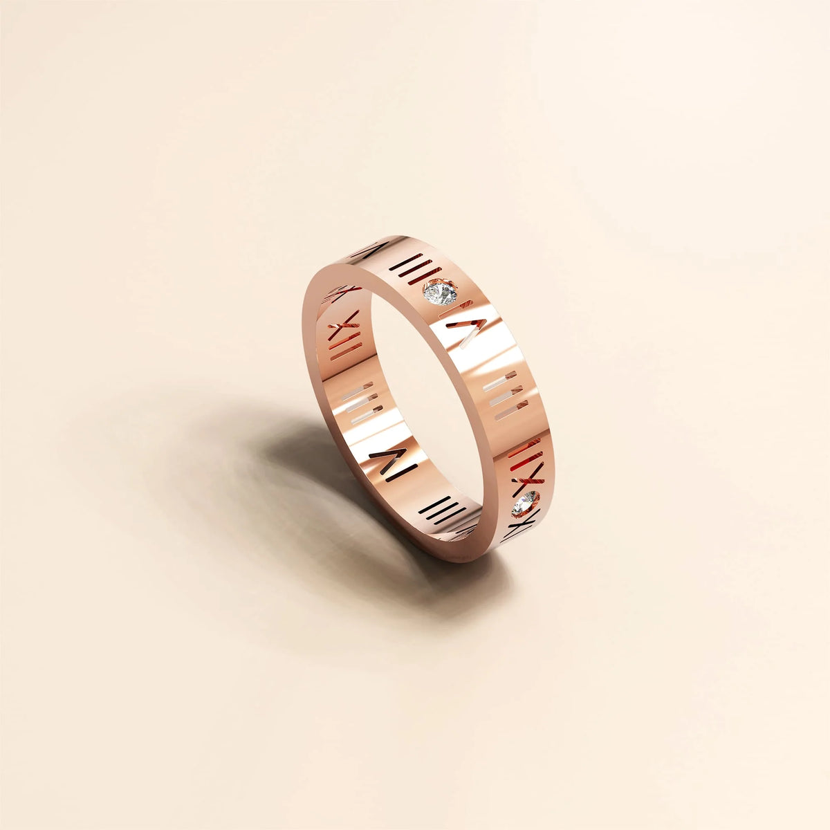 Bullion Gold Romanian Numeral Ring In Rose Gold