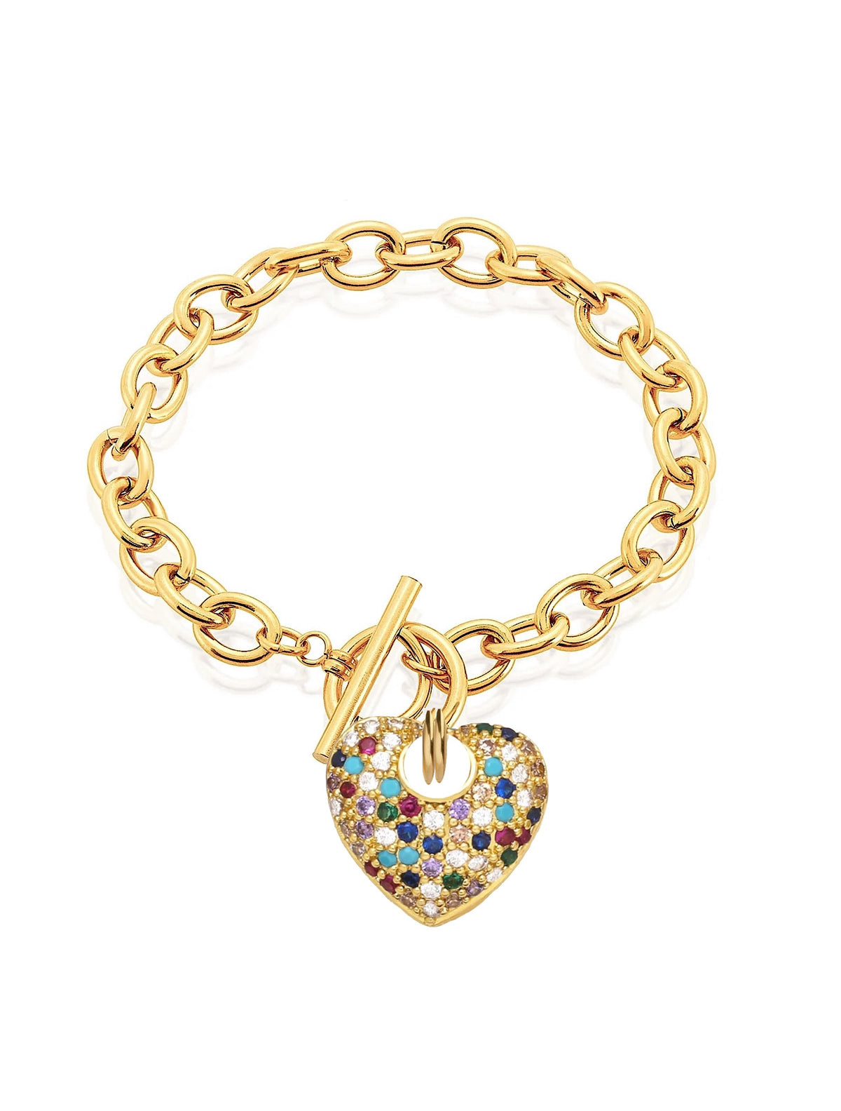 Liv Oliver 18K Gold Multi Color Puffed Heart Charm Bracelet