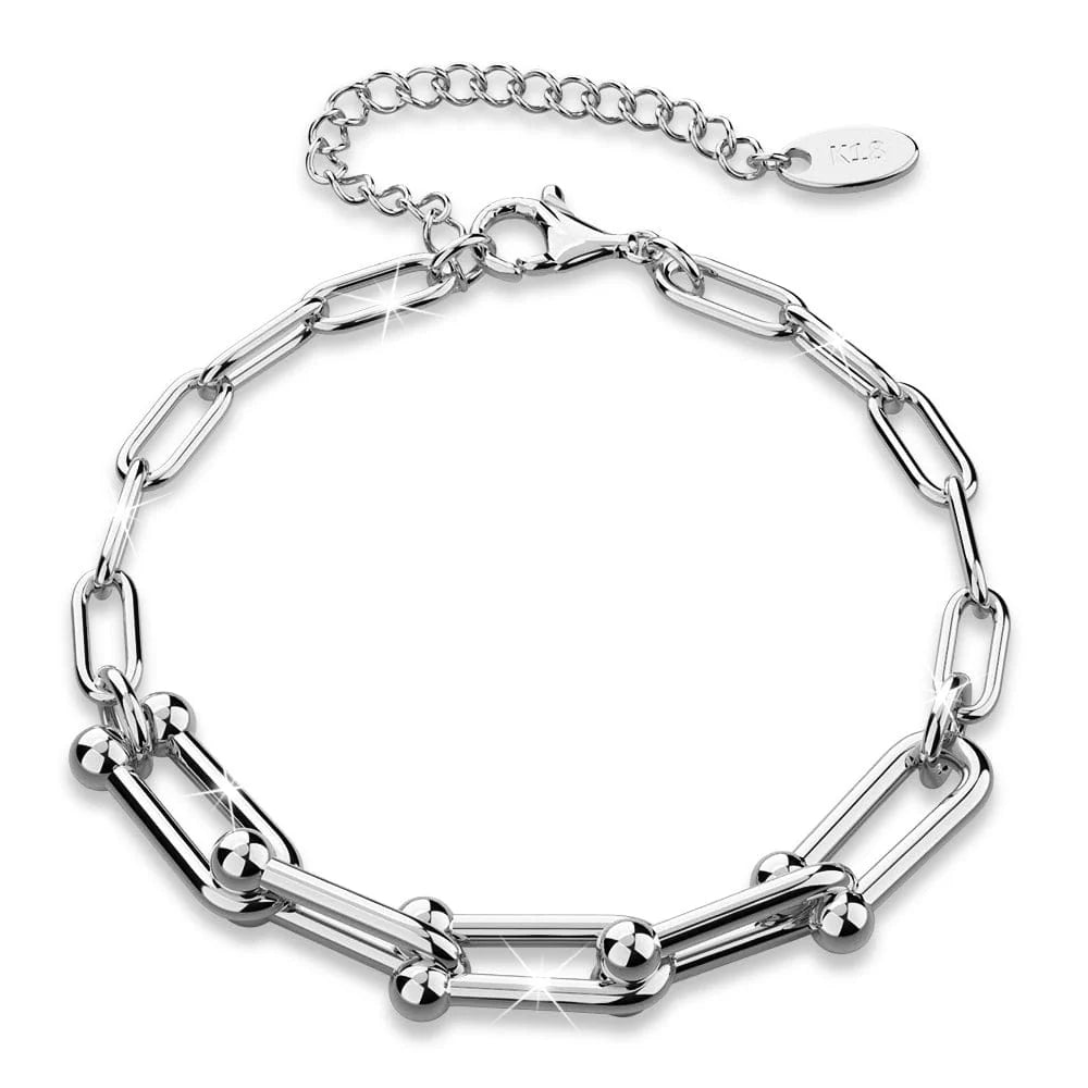 Bullion Gold Lovelock U Link Chain Bracelet White Gold - 6mm