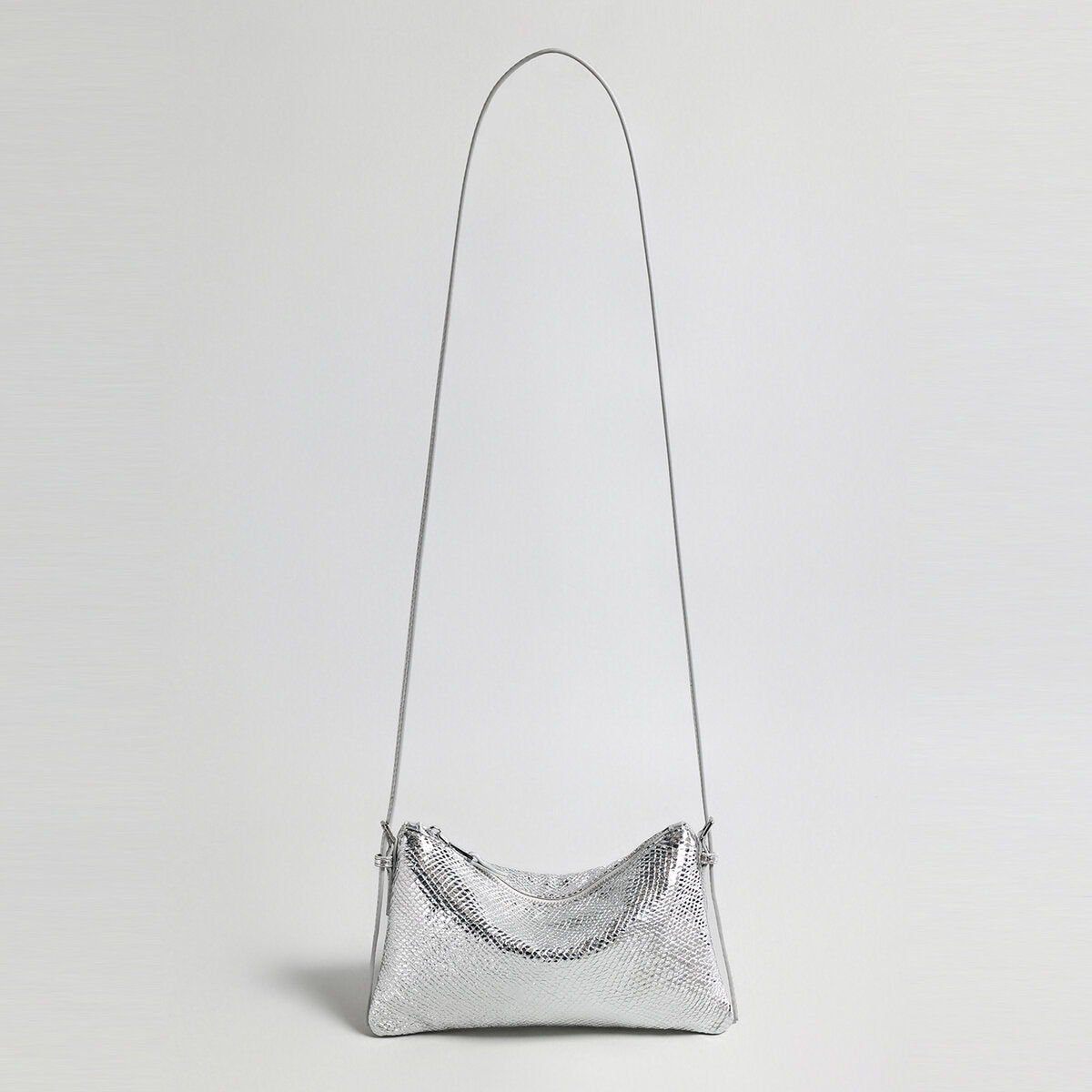 Snake-Embossed Lambskin Mini Hobo - Silver