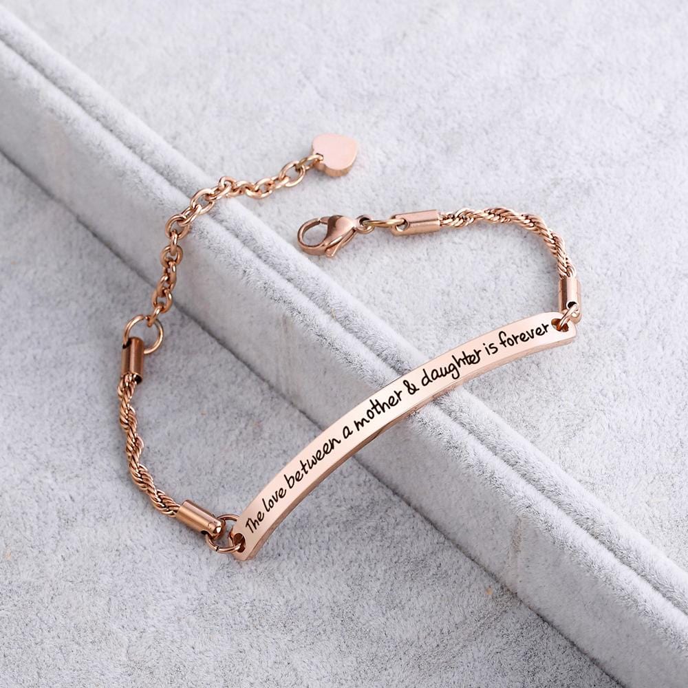 Bullion Gold Mother's Love Inscriptions Rose Gold Bar Bracelet