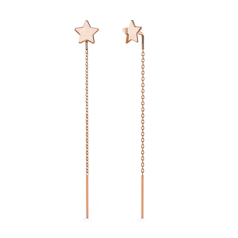 Solid 925 Sterling Rose Gold Star Threader Earrings