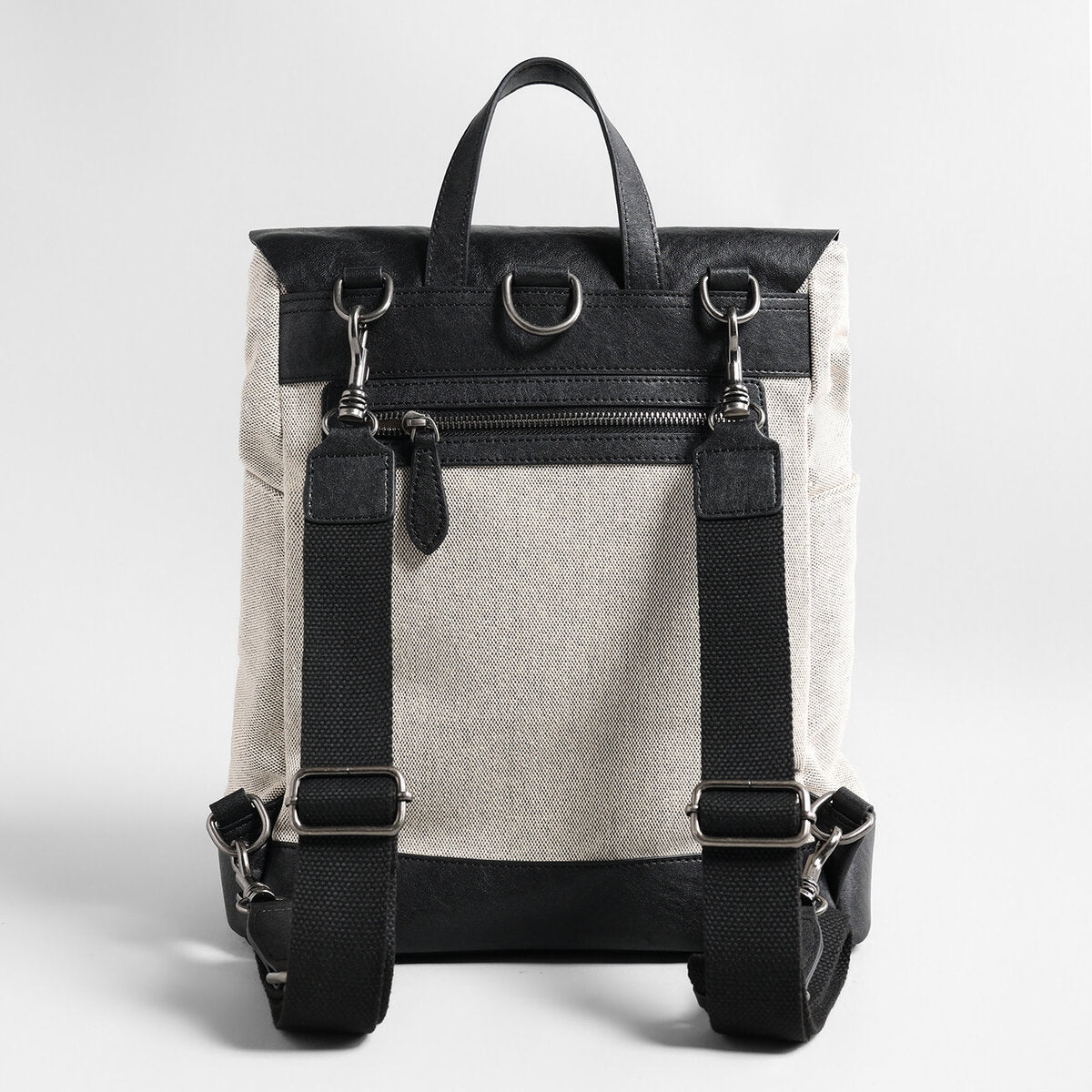 Canvas & Leather Flap Backpack - Ivory