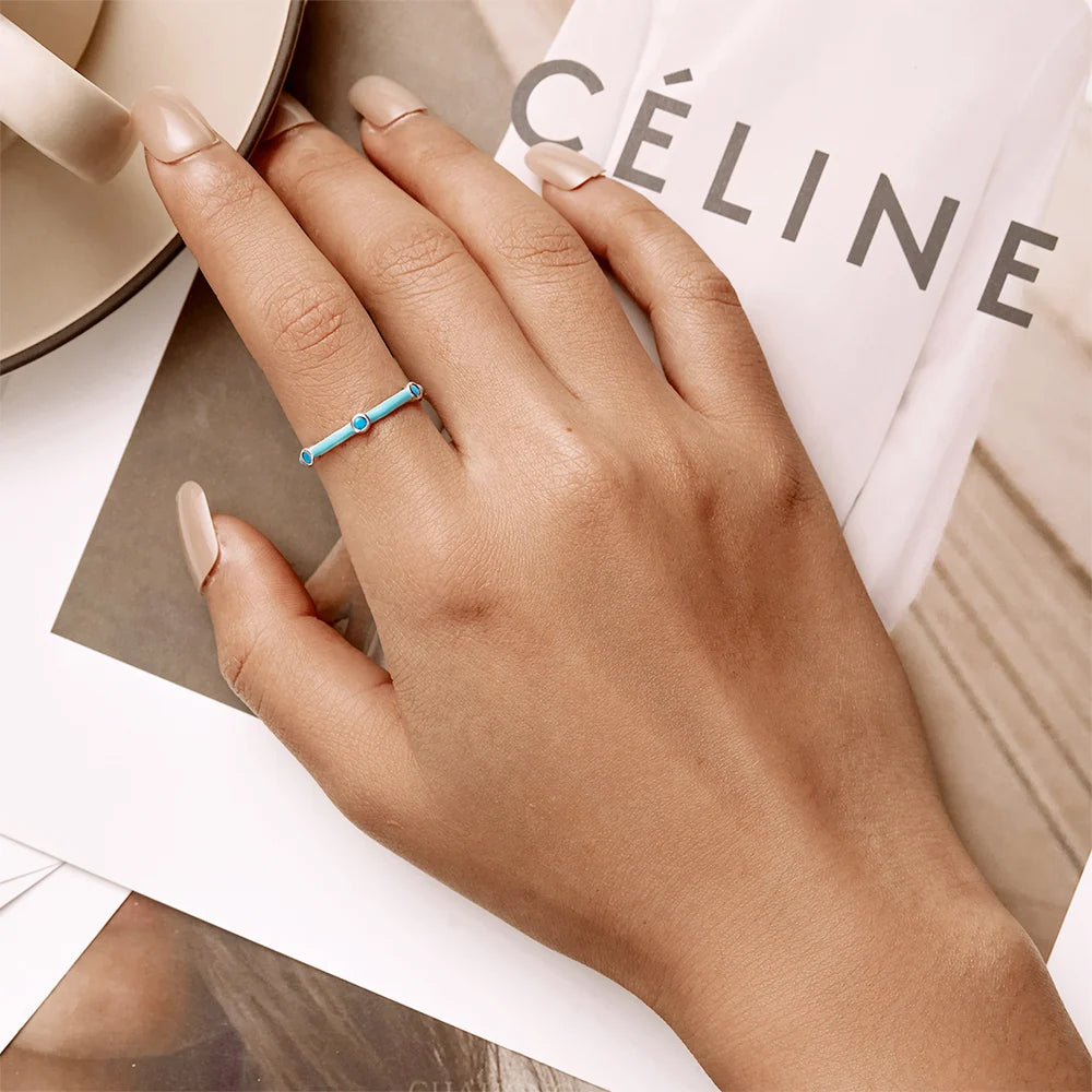Adjustable Solid 925 Sterling Silver Blue Caterpillar Ring