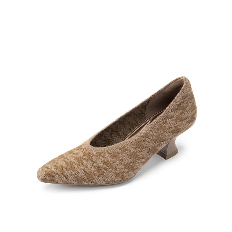 Houndstooth Block Heel Pumps - Mocha
